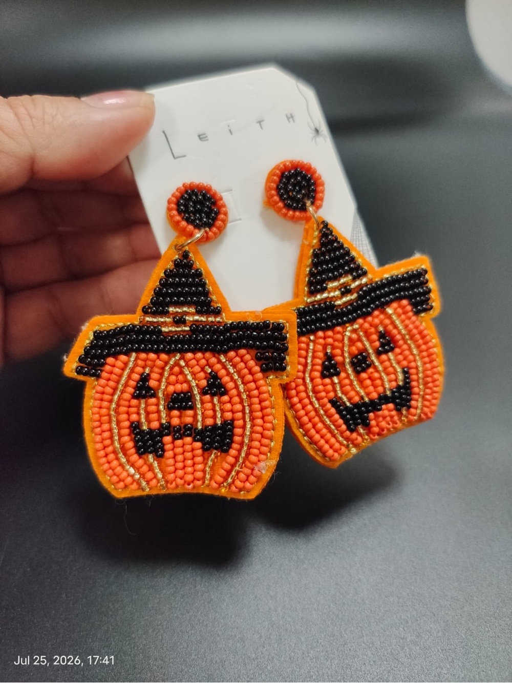 NWT Leith Orange & Black Beaded Pumpkin Earrings, Halloween Fun, Stud Closure
